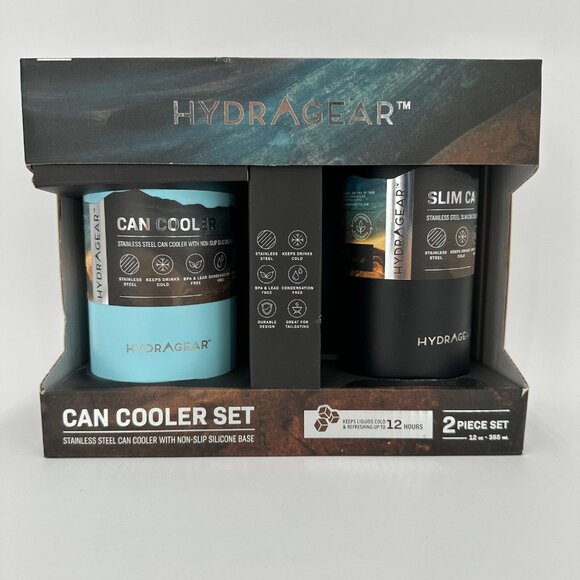 HydraGear Can Cooler Set 12 oz Stainless Steel Non-Slip Silicone Base SLIM & Reg - Picture 5 of 5